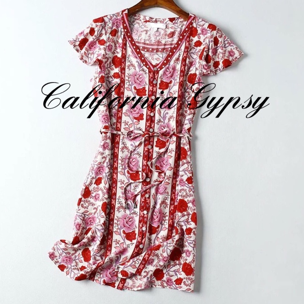Gypsy Boho Floral Mini Dress - Picture 2 of 9